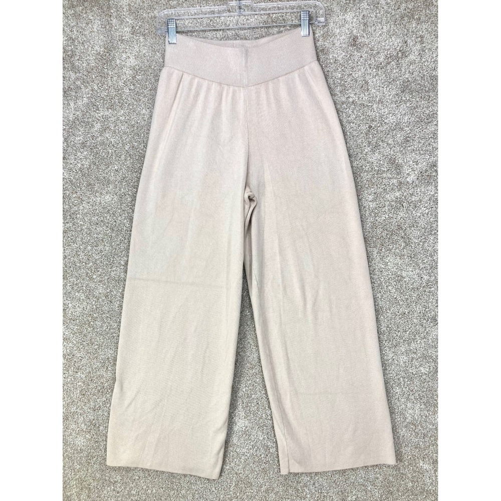 Silk & Salt Ribbed Knit Wide Leg Pants Women S Beige High Rise Loungewear Relax